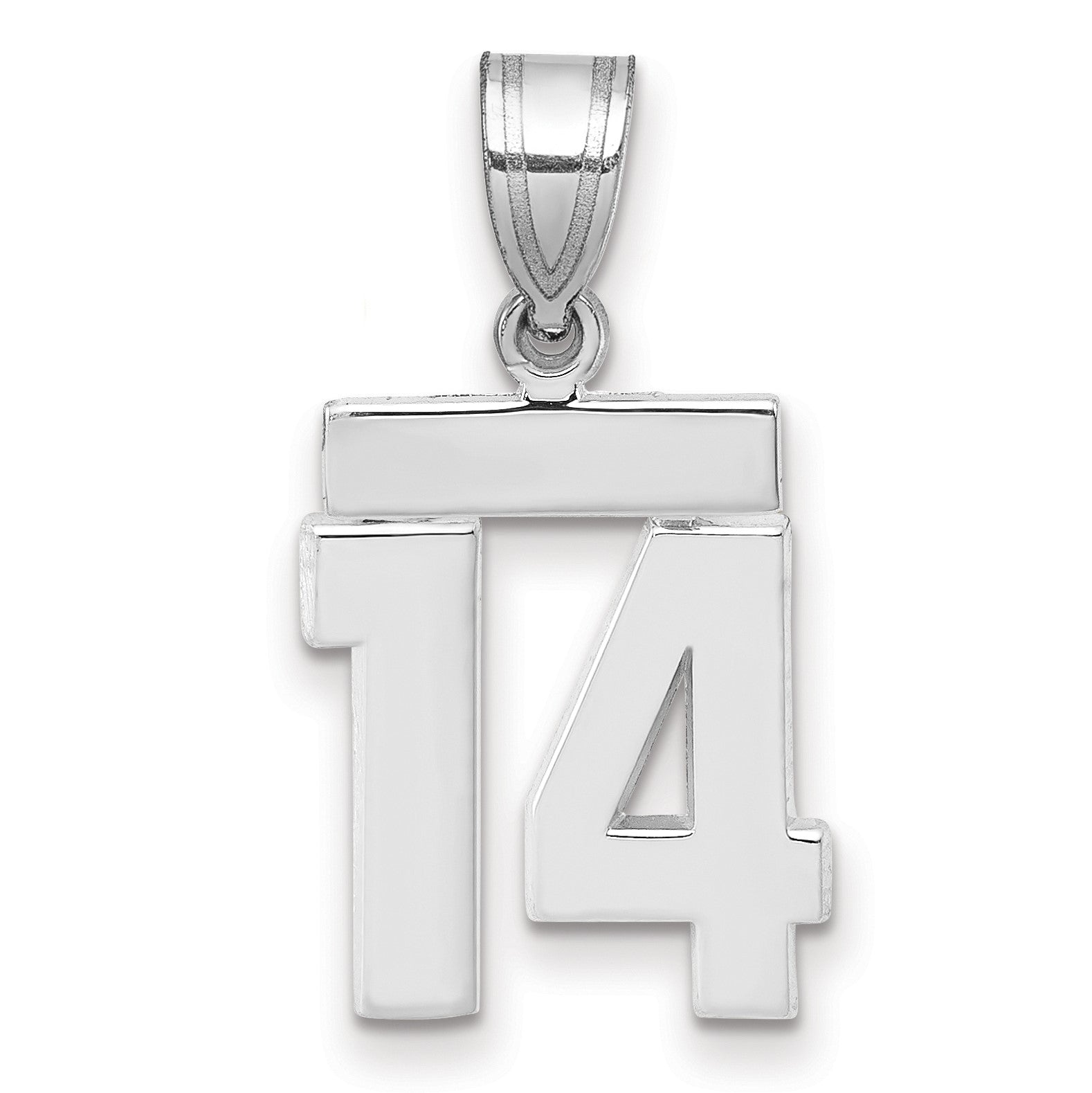 14K Weißgold kleiner polierter Charm „Zahl 14“