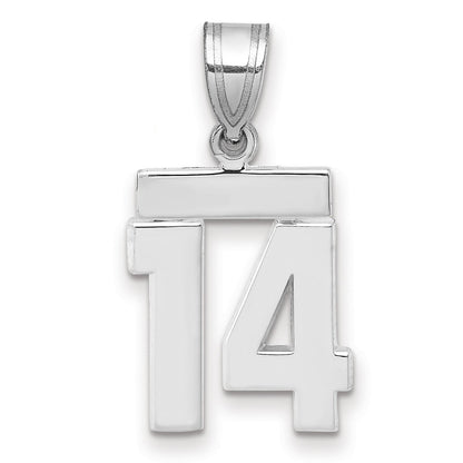 14K Weißgold kleiner polierter Charm „Zahl 14“