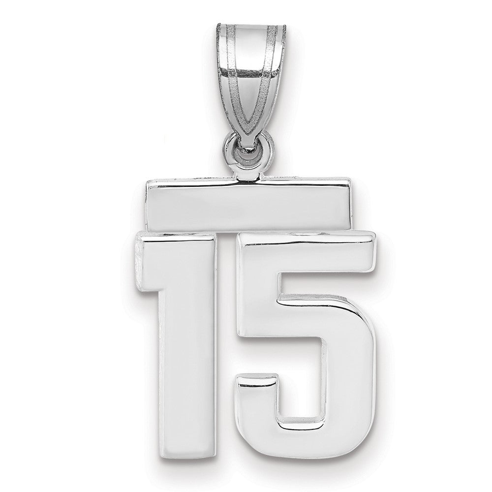 14k Weißgold Kleiner Polierter Charm „Zahl 15“
