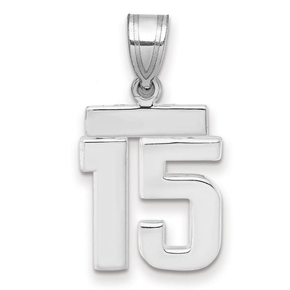 14k Weißgold Kleiner Polierter Charm „Zahl 15“