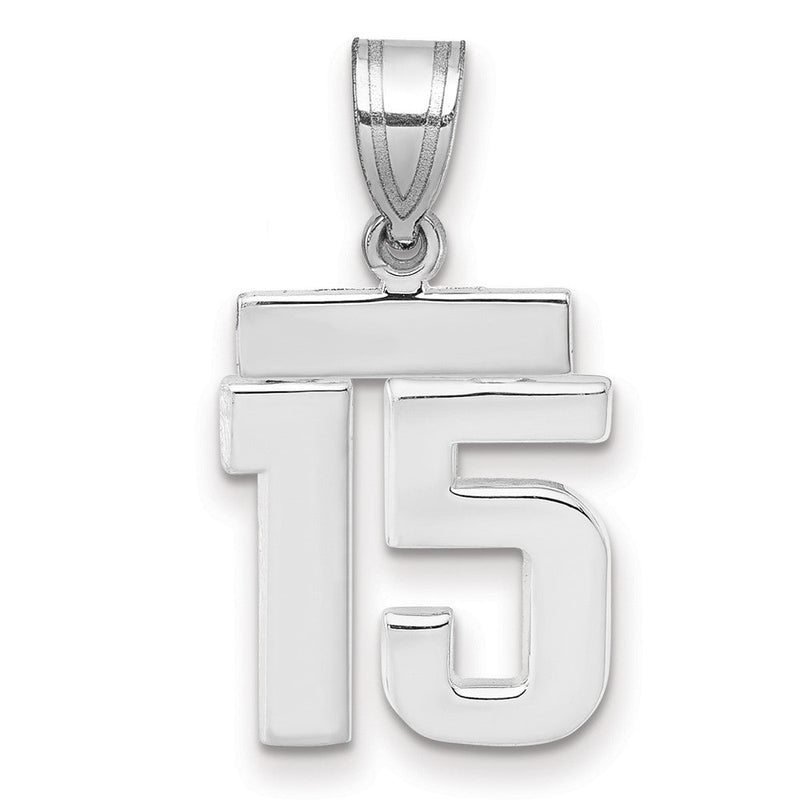 14k Weißgold Kleiner Polierter Charm „Zahl 15“
