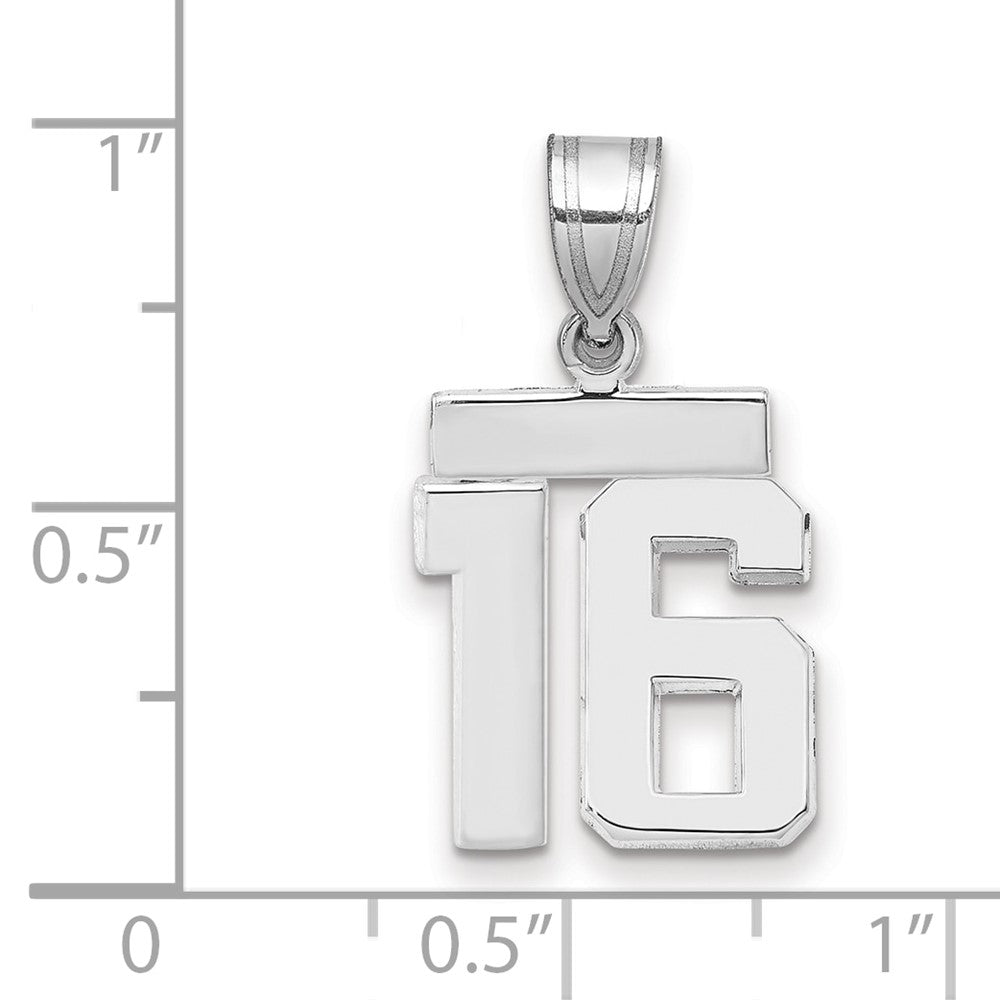 14K Weißgold kleiner polierter Charm „Zahl 16“