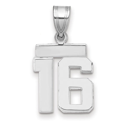 14K Weißgold kleiner polierter Charm „Zahl 16“