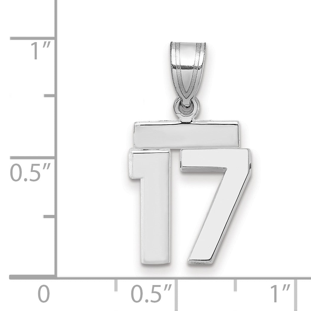 14k Weißgold Kleiner Polierter Charm Zahl 17