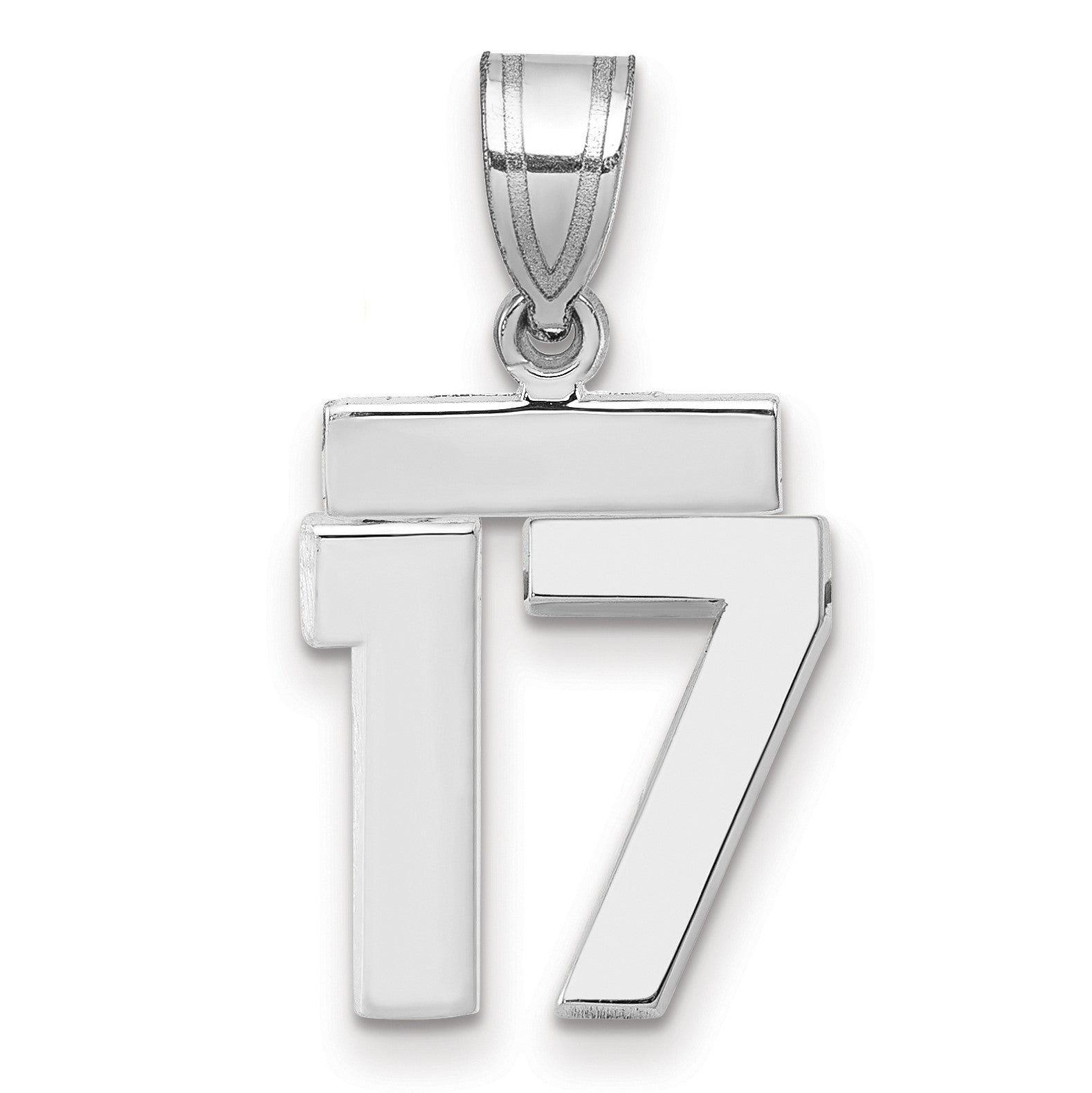 14k Weißgold Kleiner Polierter Charm Zahl 17