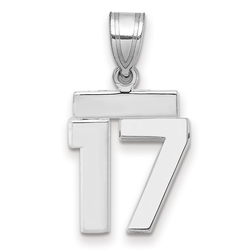 14k Weißgold Kleiner Polierter Charm Zahl 17