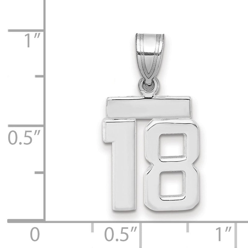 14K Weißgold kleiner polierter Charm „Zahl 18“