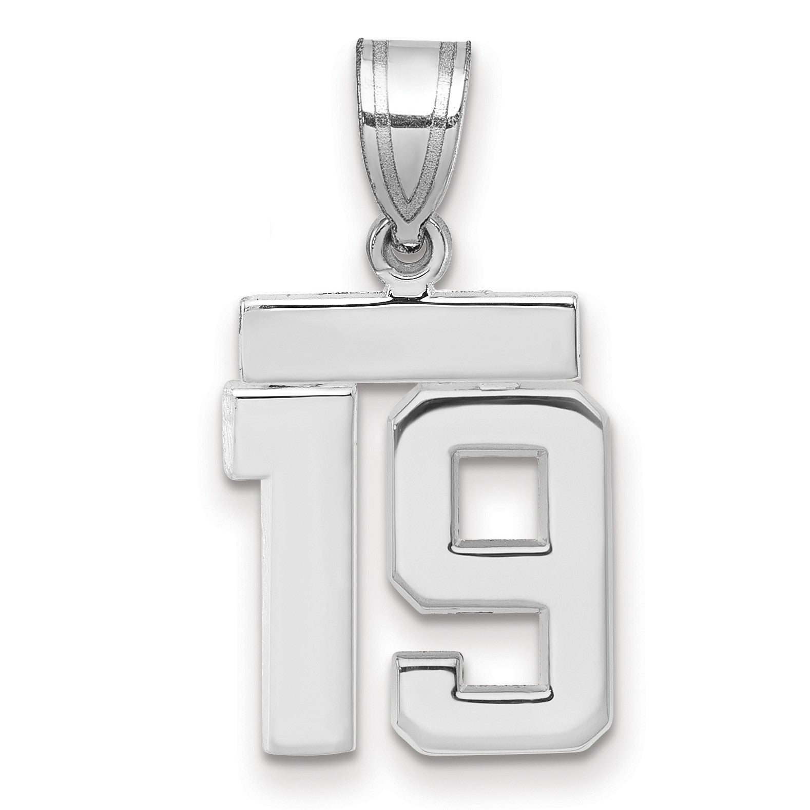 14K Weißgold kleiner polierter Charm „Zahl 19“