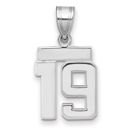 14K Weißgold kleiner polierter Charm „Zahl 19“