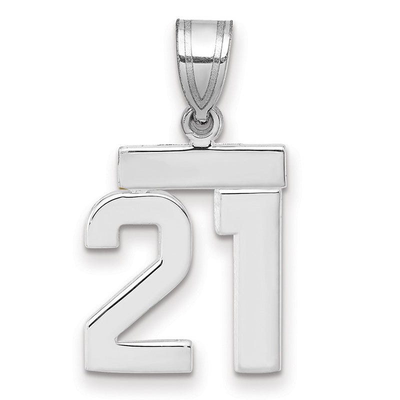 14K Weißgold kleiner polierter Charm „Zahl 21“