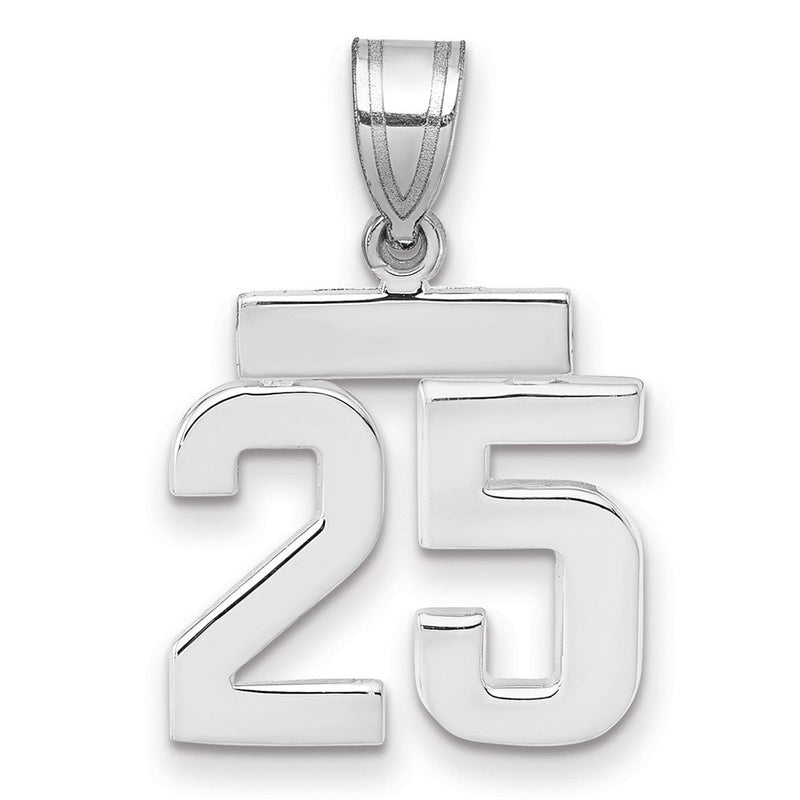 14K Weißgold kleiner polierter Charm Zahl 25