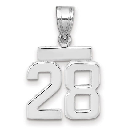 14K Weißgold kleiner polierter Charm Zahl 28