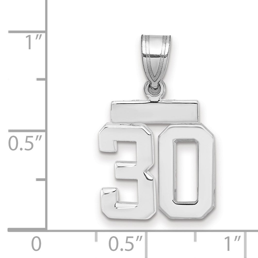 14K Weißgold kleiner polierter Zahlen-Charm „30“