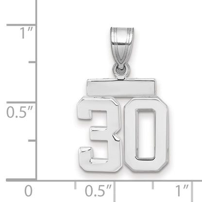 14K Weißgold kleiner polierter Zahlen-Charm „30“