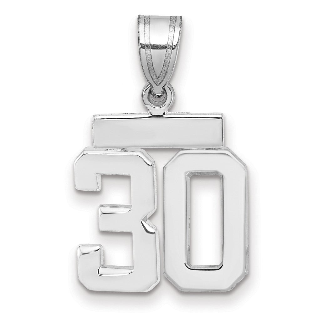 14K Weißgold kleiner polierter Zahlen-Charm „30“