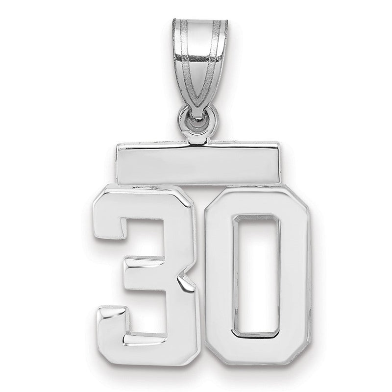 14K Weißgold kleiner polierter Zahlen-Charm „30“