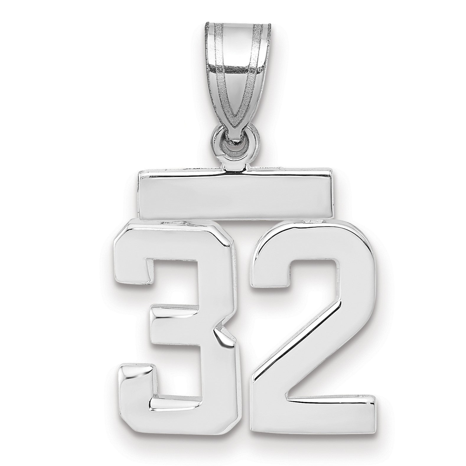 14K Weißgold kleiner polierter Charm Zahl 32