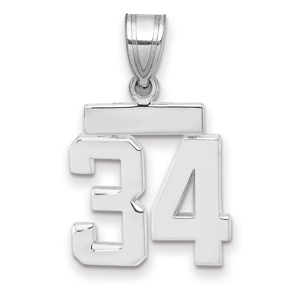 14K Weißgold kleiner polierter Zahl-34-Charm