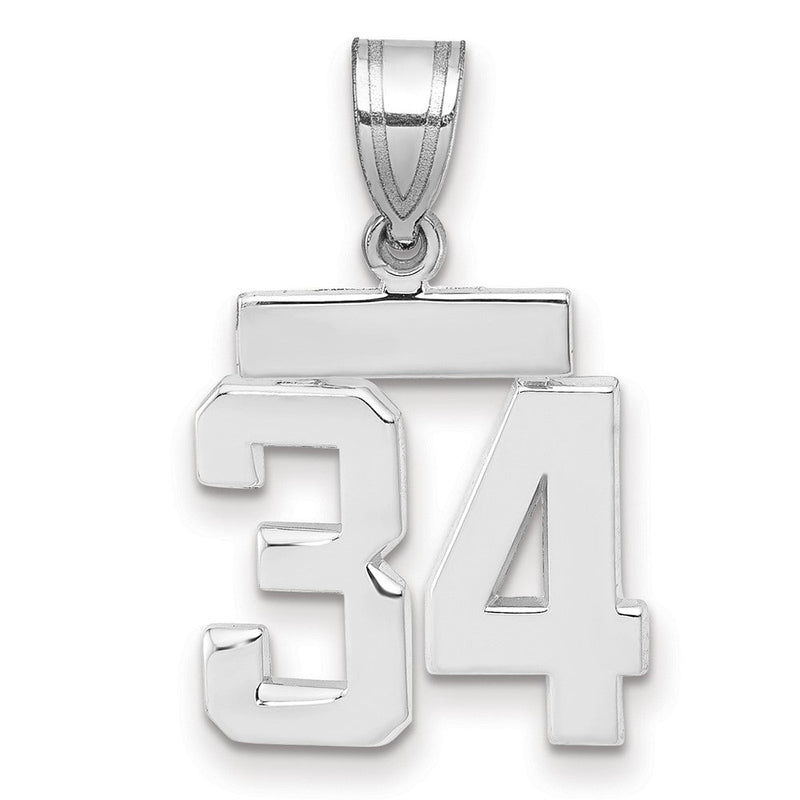 14K Weißgold kleiner polierter Zahl-34-Charm