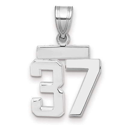 14K Weißgold kleiner polierter Zahl-37-Charm