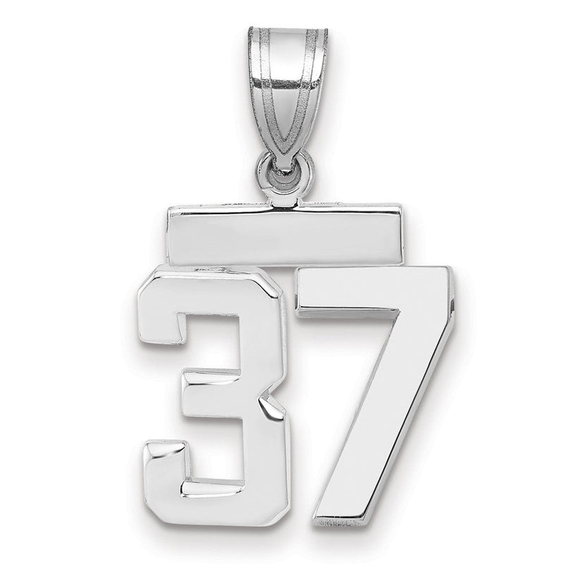 14K Weißgold kleiner polierter Zahl-37-Charm