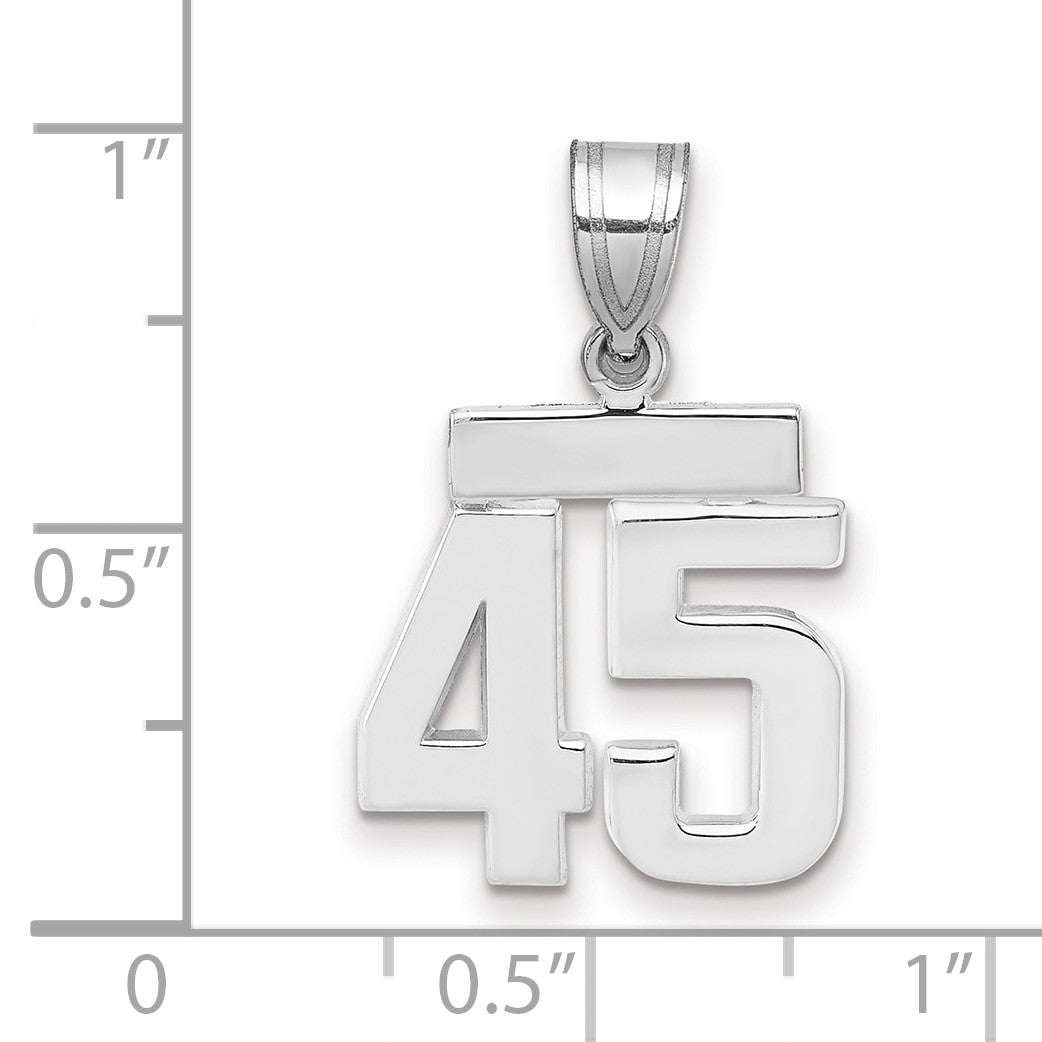 14K Weißgold kleiner polierter Charm mit Zahl 45