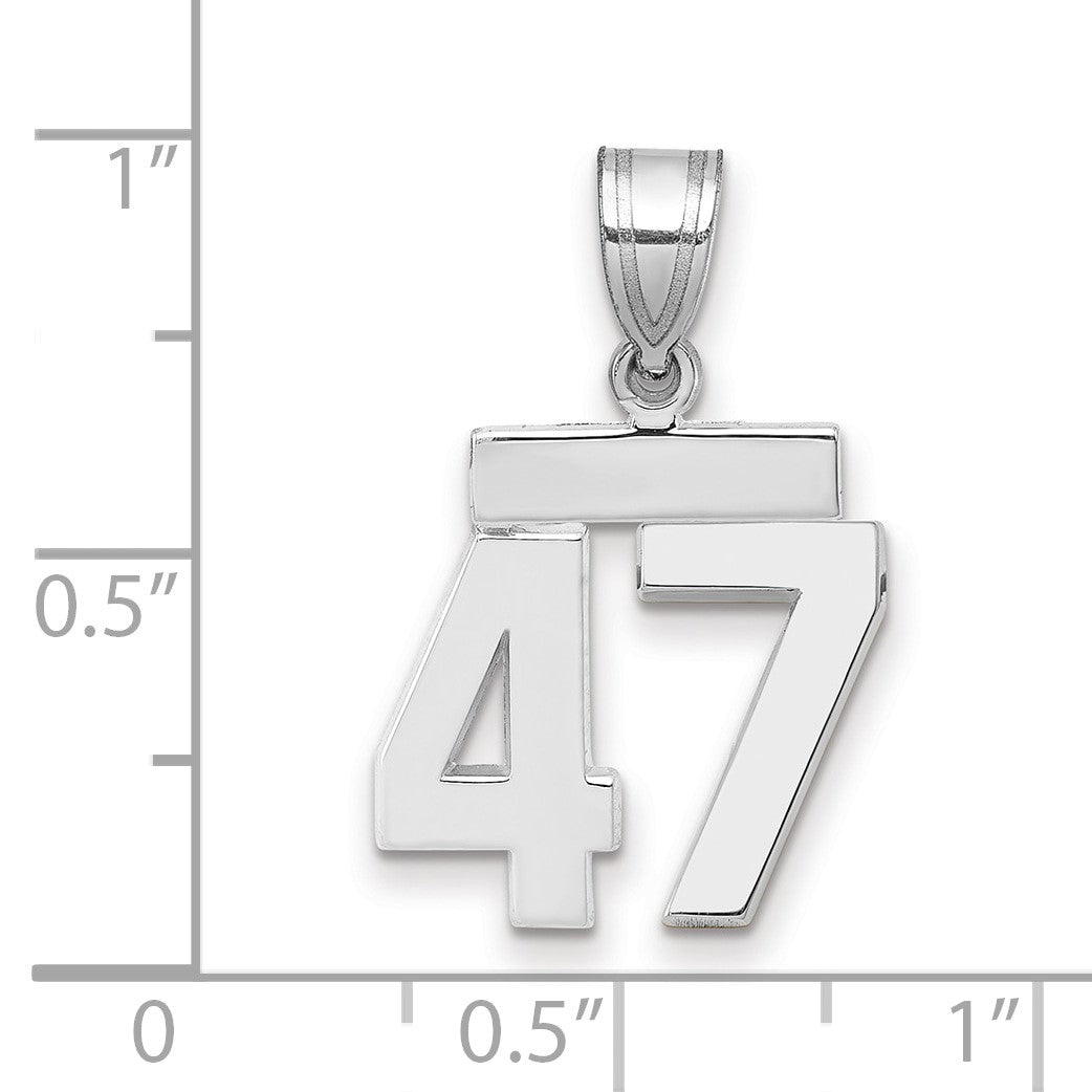 14K Weißgold Kleiner Polierter Charm Zahl 47