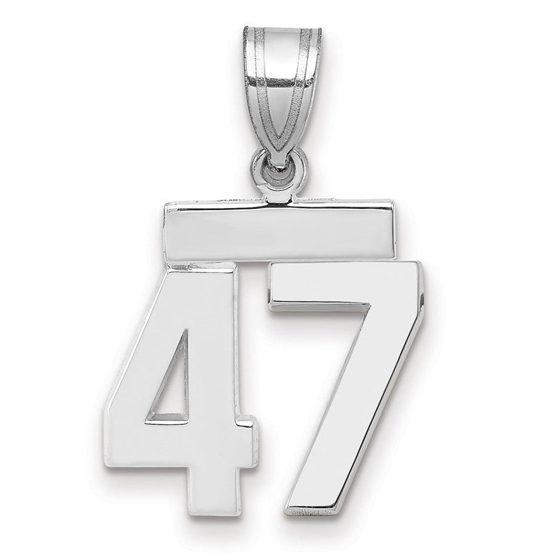 14K Weißgold Kleiner Polierter Charm Zahl 47