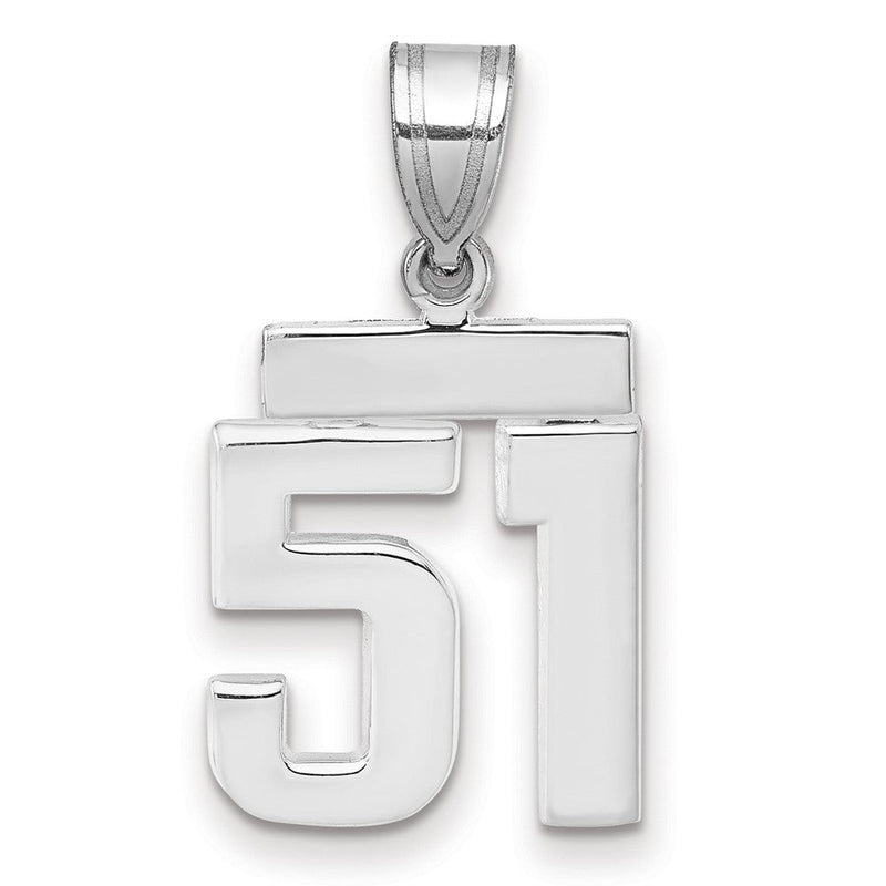 14k Weißgold Kleiner Polierter Charm Zahl 51