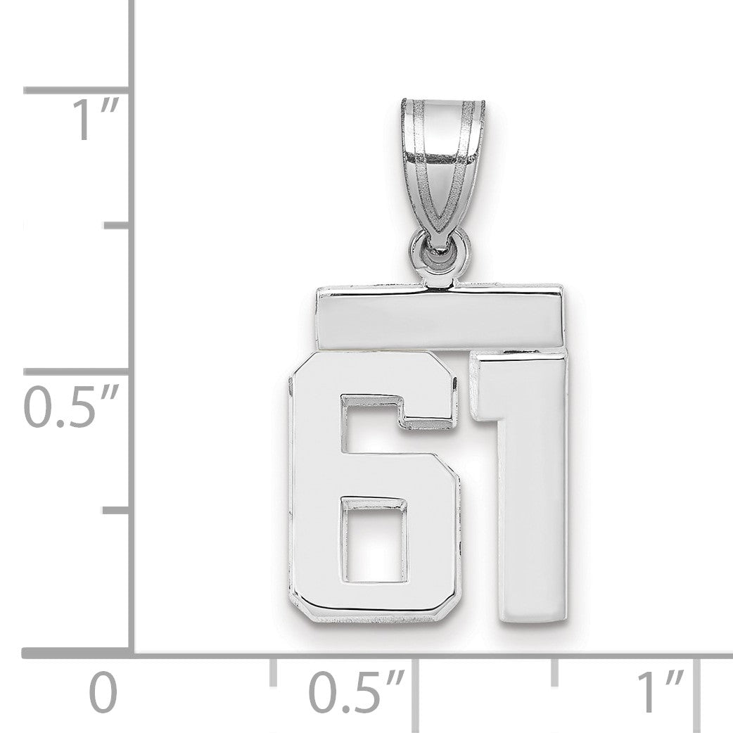 14K Weißgold kleiner polierter Charm „Zahl 61“
