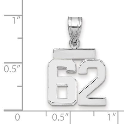 14K Weißgold kleiner polierter Zahl-62-Charm