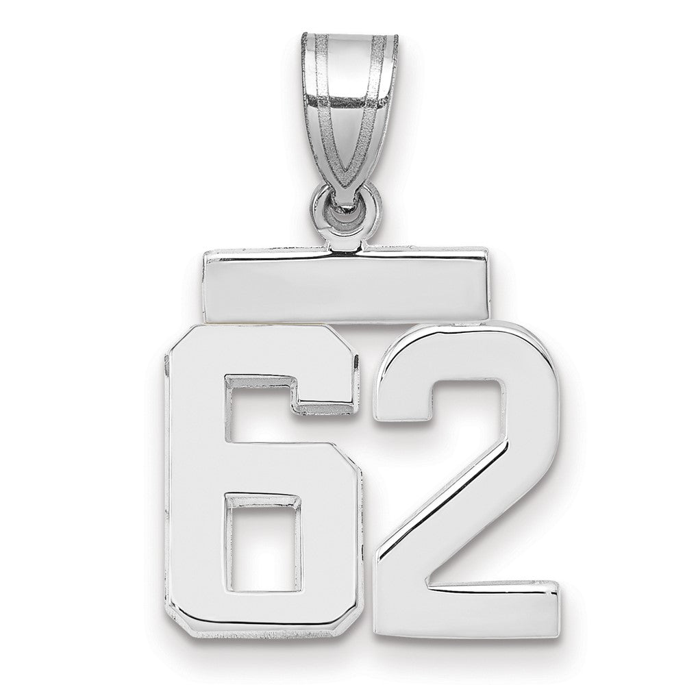 14K Weißgold kleiner polierter Zahl-62-Charm