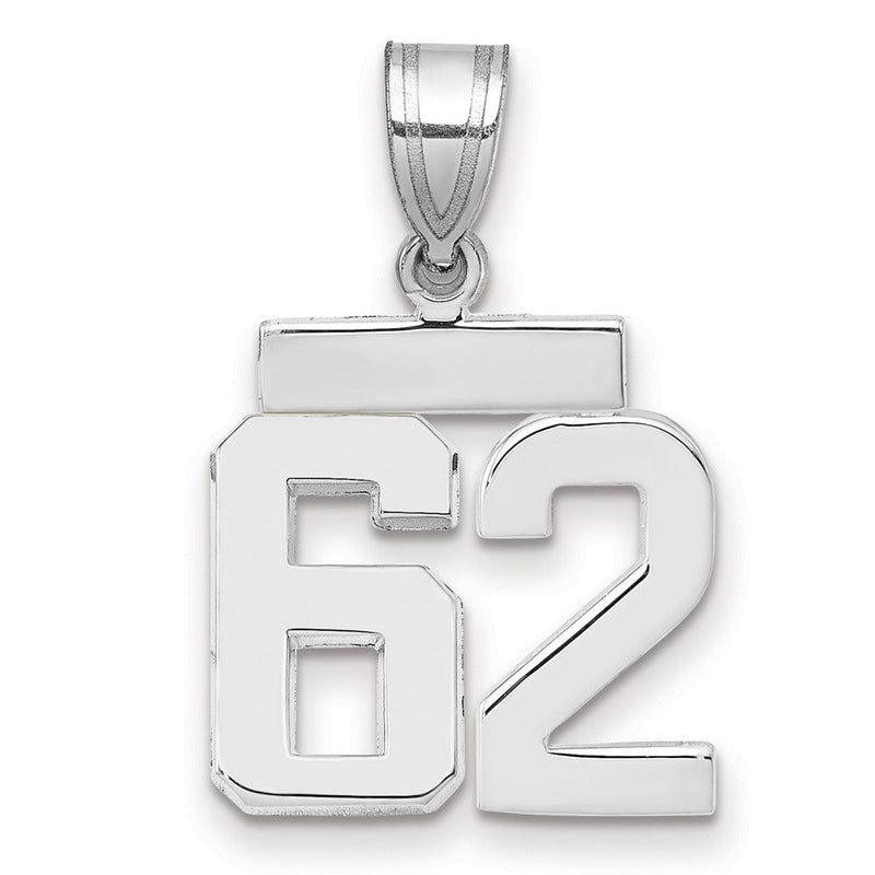 14K Weißgold kleiner polierter Zahl-62-Charm
