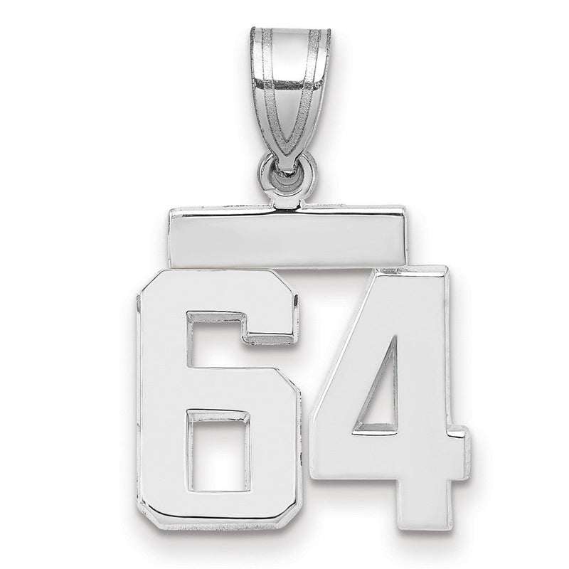 14K Weißgold Kleiner Polierter Zahl-64-Charm