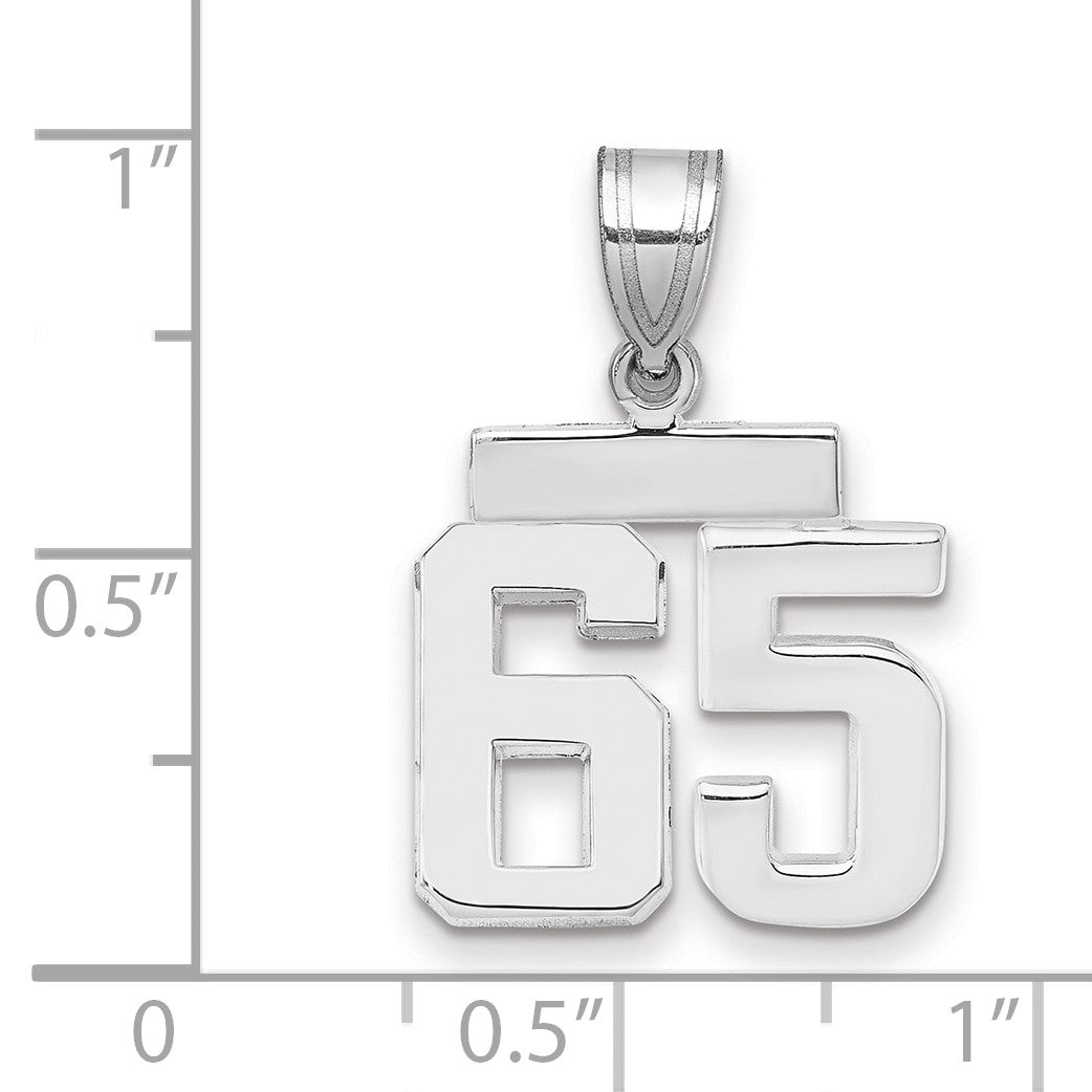 14K Weißgold kleiner polierter Zahl-65-Charm