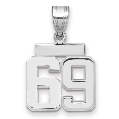 14K Weißgold kleiner polierter Charm „Nummer 69“