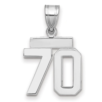 14K Weißgold kleiner polierter Charm Zahl 70