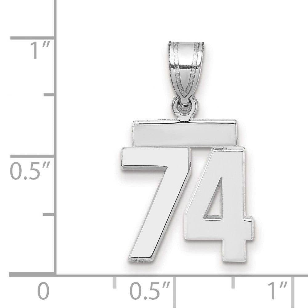 14K Weißgold kleiner polierter Charm mit Zahl 74
