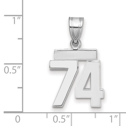 14K Weißgold kleiner polierter Charm mit Zahl 74