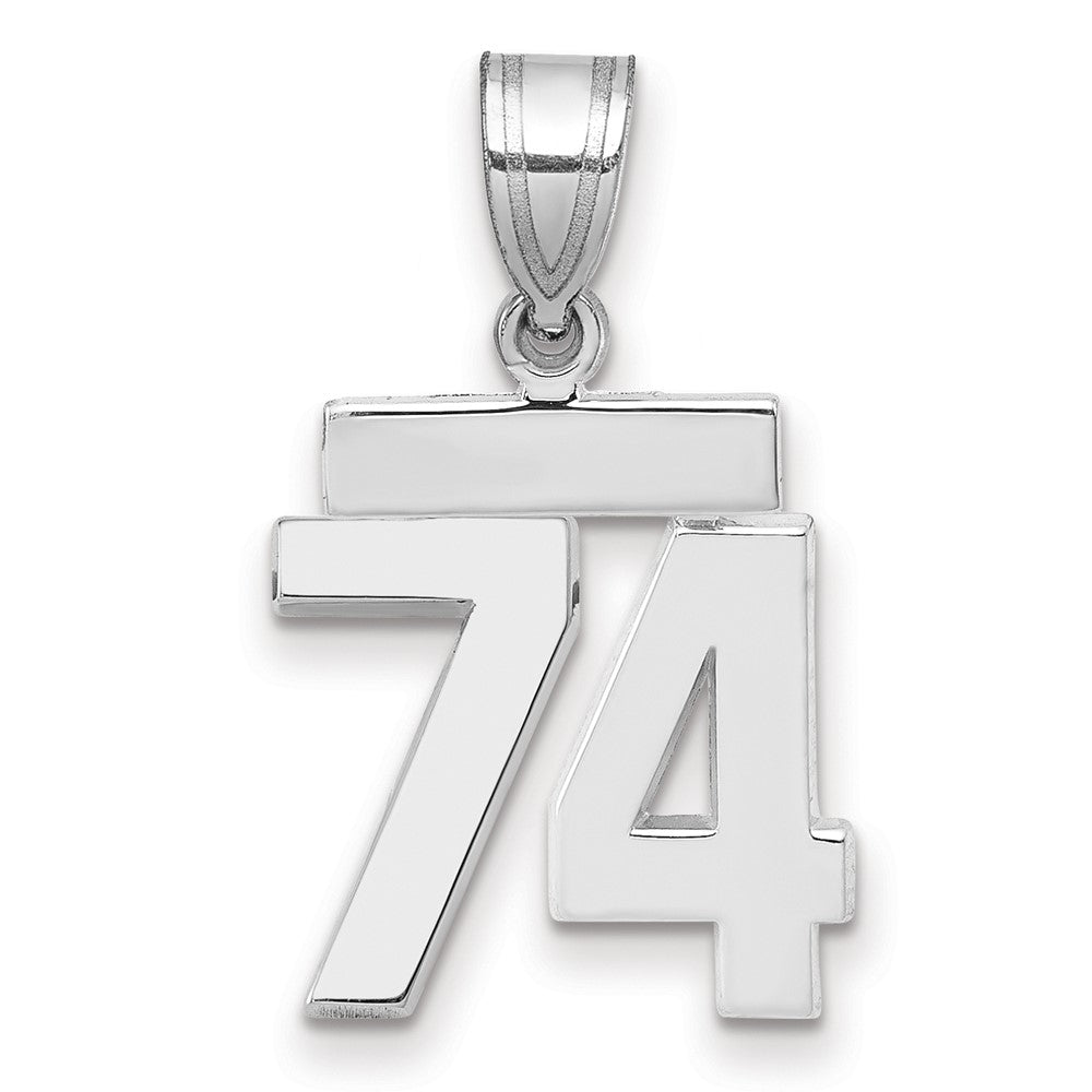14K Weißgold kleiner polierter Charm mit Zahl 74