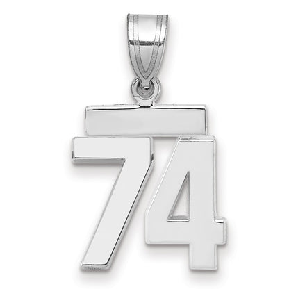 14K Weißgold kleiner polierter Charm mit Zahl 74