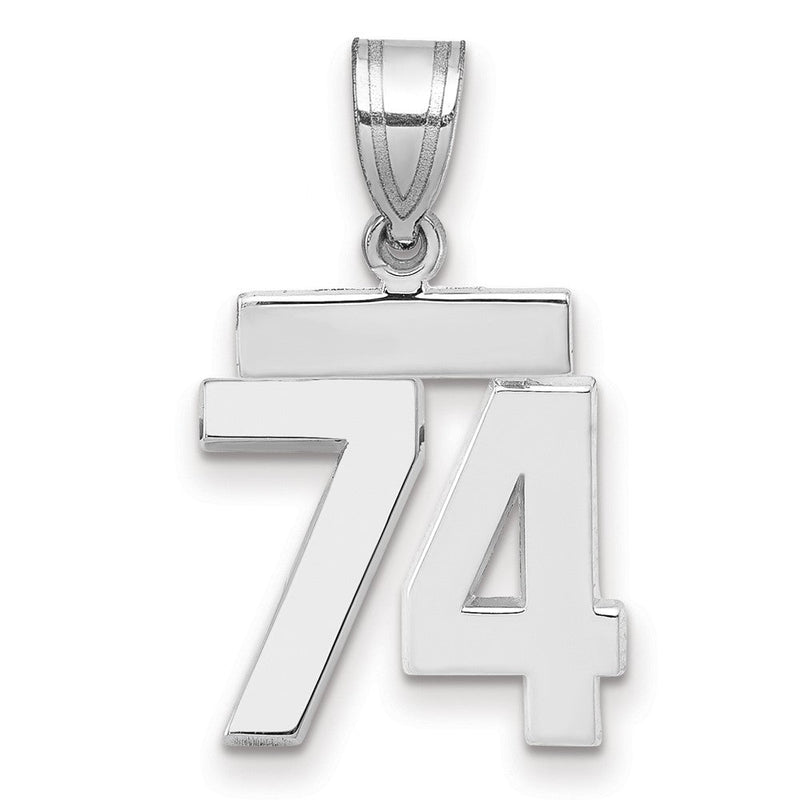 14K Weißgold kleiner polierter Charm mit Zahl 74
