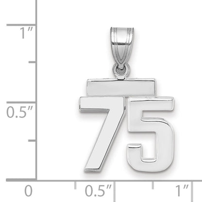 14K Weißgold kleiner polierter Zahl-75-Charm