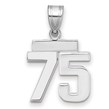 14K Weißgold kleiner polierter Zahl-75-Charm