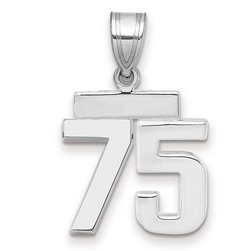 14K Weißgold kleiner polierter Zahl-75-Charm