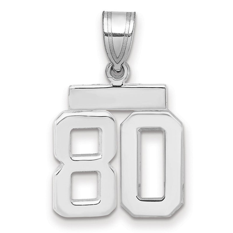 14K Weißgold kleiner polierter Zahl-80-Charm