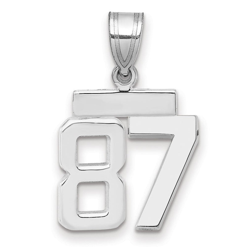 14K Weißgold kleiner polierter Charm mit Zahl 87