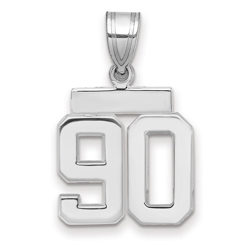 14K Weißgold Kleiner Polierter Charm Zahl 90
