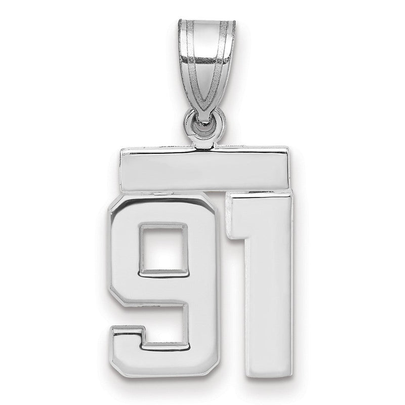 14K Weißgold Kleiner Polierter Charm Nummer 91