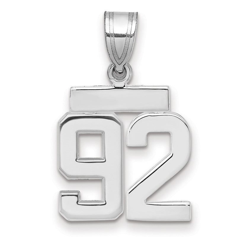 14K Weißgold kleiner polierter Charm mit Zahl 92